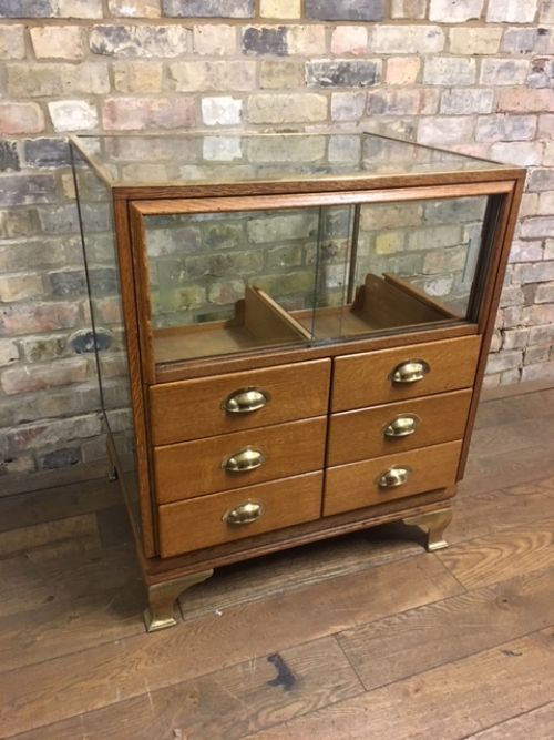 Oak and Brass Vintage Haberdashery Counter