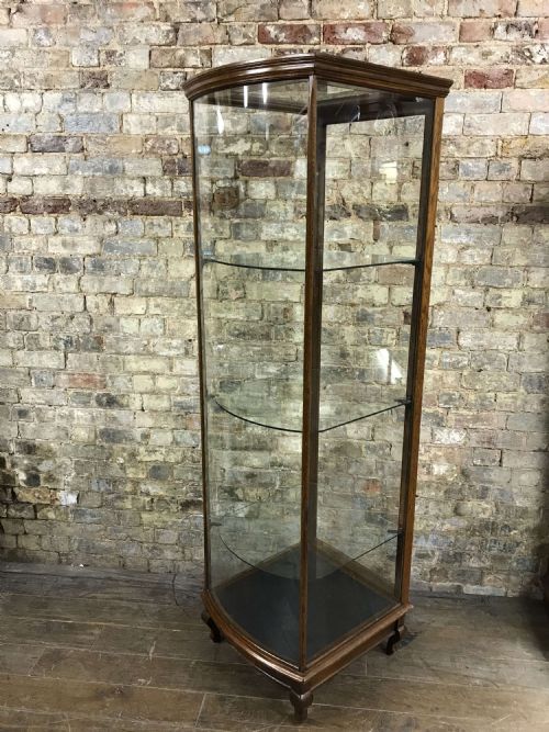 Antique Oak Bow Fronted Shop Cabinet