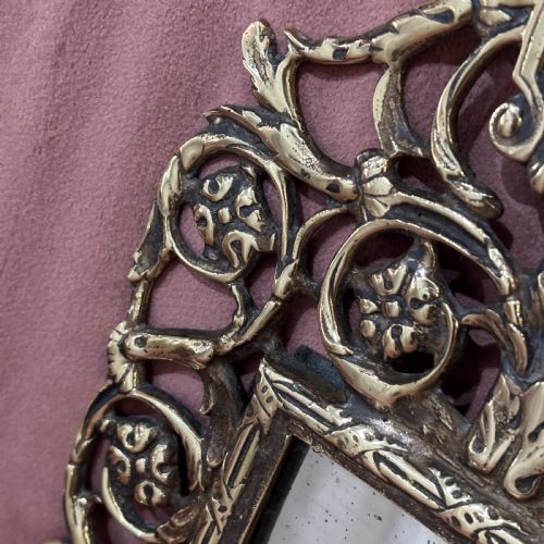VICTORIAN CAST BRASS WALL MIRROR WITH MASK CREST - ADDITIONAL PHOTO 3