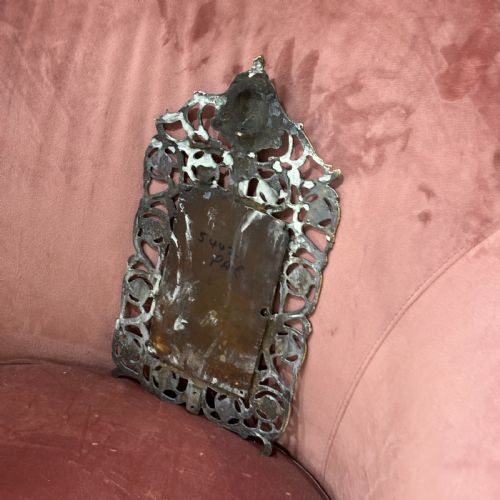VICTORIAN CAST BRASS WALL MIRROR WITH MASK CREST - ADDITIONAL PHOTO 4