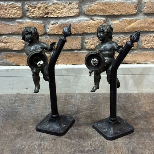 PAIR OF FRENCH CHERUB TORCHRE LAMPS - ADDITIONAL PHOTO 1
