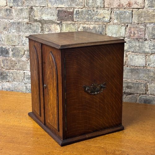 ANTIQUE OAK TABLE CABINET WITH GOTHIC PANEL DOORS - ADDITIONAL PHOTO 1