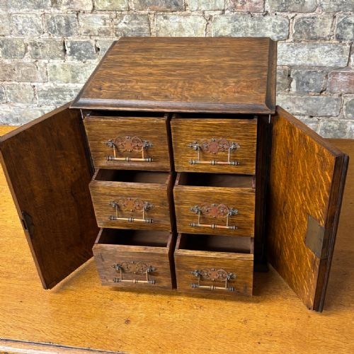 ANTIQUE OAK TABLE CABINET WITH GOTHIC PANEL DOORS - ADDITIONAL PHOTO 9