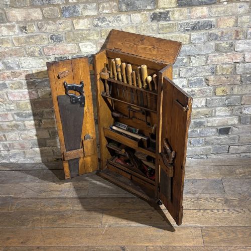 VICTORIAN PITCH PINE PORTABLE TOOL CABINET