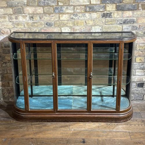 MAHOGANY BOW END SHOP DISPLAY CABINET 1900S