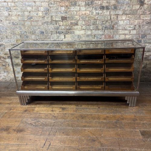 1930s Oak & Chrome Haberdashery Counter by Dudley & Co
