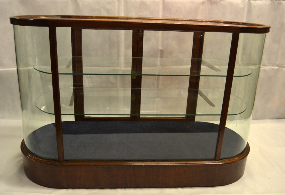 1930s Mahogany Bow Glass Shop Display Counter