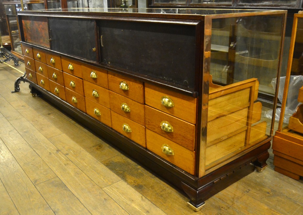 Large Mahogany Bronze Framed Haberdashery Drapers Shop Counter with Drawers View V