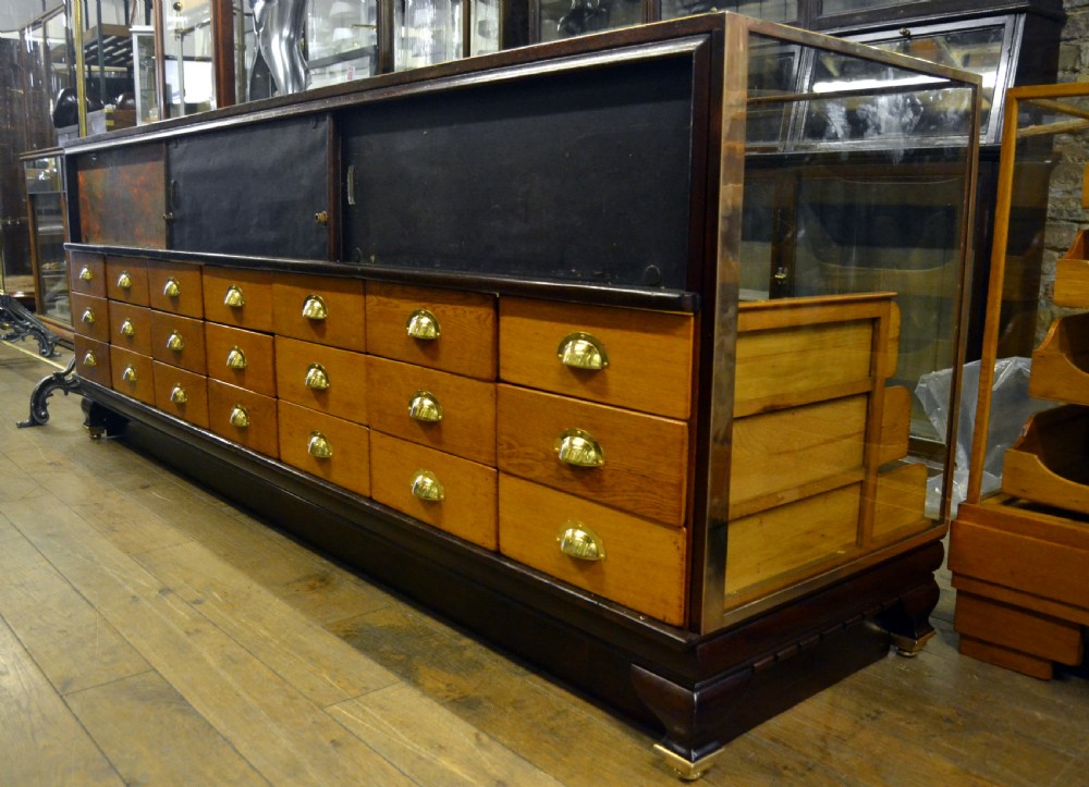 Large Mahogany Bronze Framed Haberdashery Drapers Shop Counter with Drawers View VI
