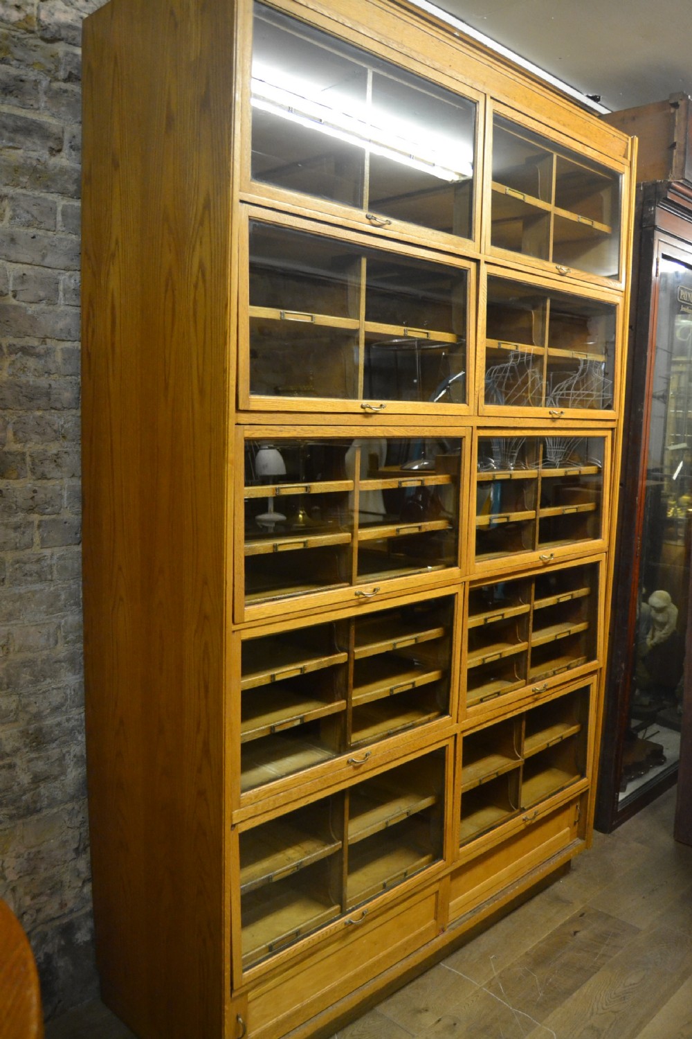 Antique Oak Haberdashery Shop Display Cabinet View V