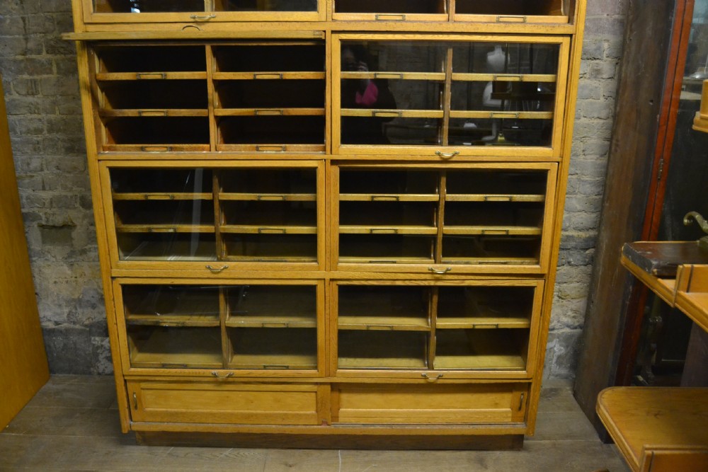 Antique Oak Haberdashery Shop Display Cabinet View VI