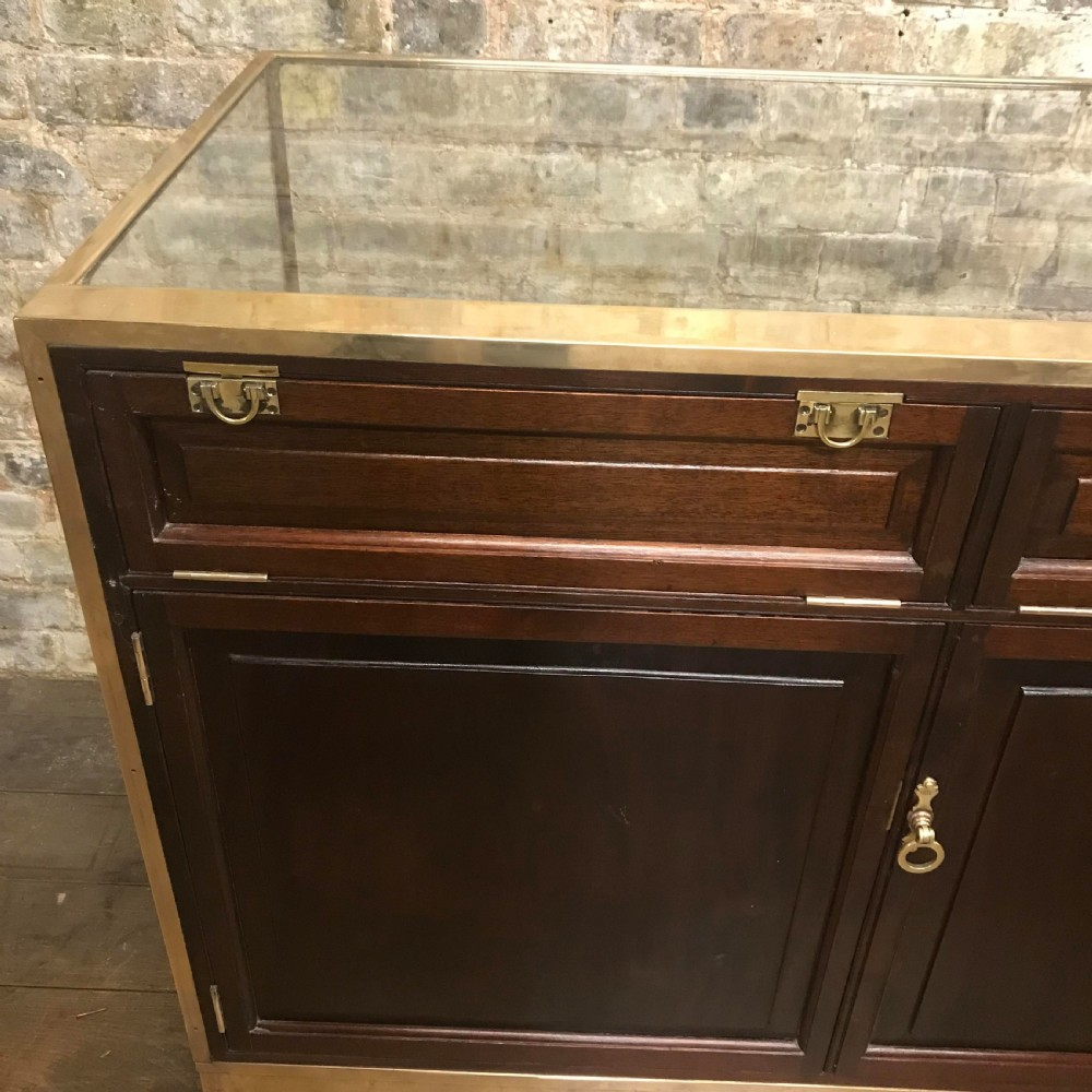 Antique brass and mahogany shop counter from Mappin & Webb View VIII