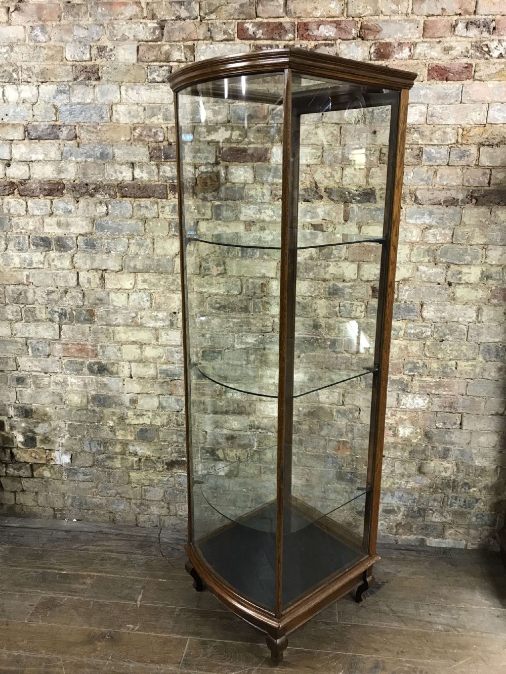 Antique Oak Bow Fronted Shop Cabinet