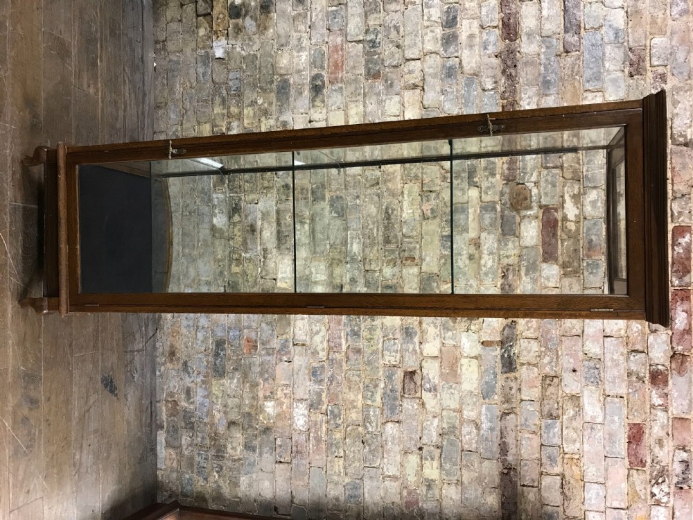 Antique Oak Bow Fronted Shop Cabinet View II