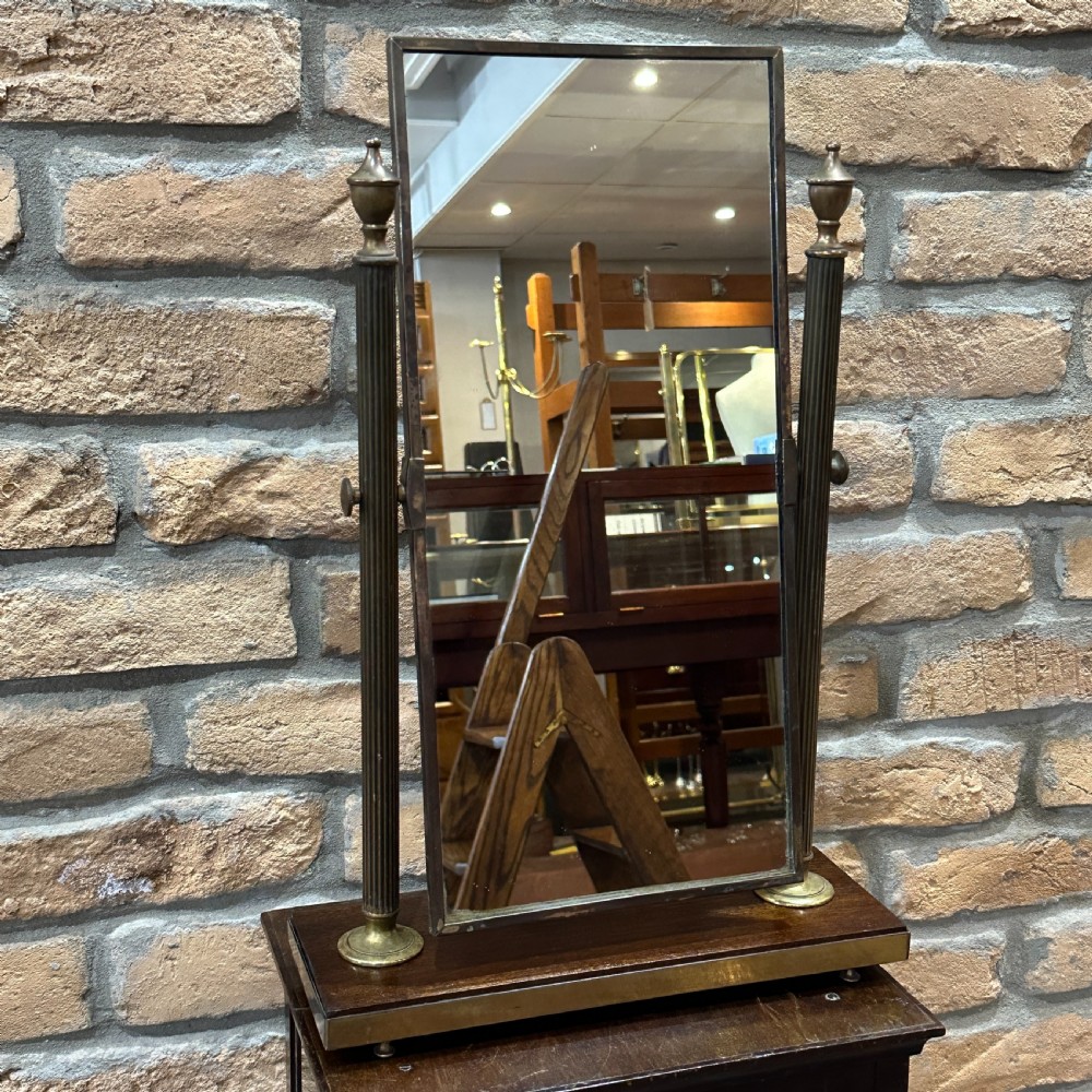 Edwardian Brass Vanity Mirror With Mahogany Base