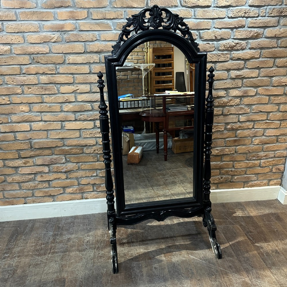 1920s Victorian Style Black Cheval Mirror
