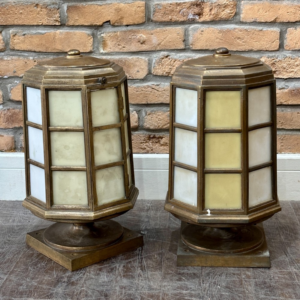 Pair Of 1930s Bronze And Glass Lanterns

