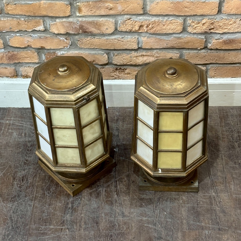 Pair Of 1930s Bronze And Glass Lanterns
 View II