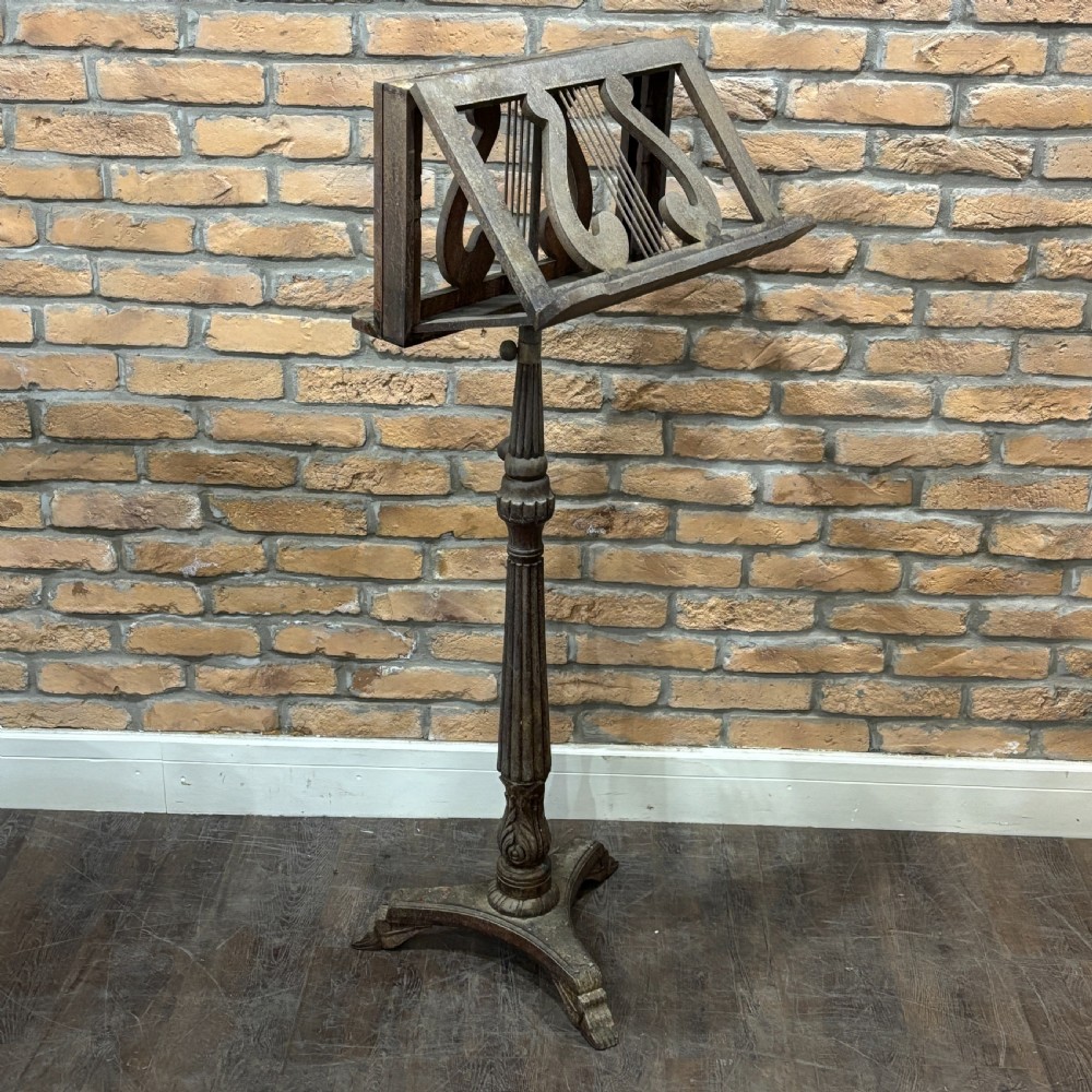 Antique 1890s Carved Wooden Lyre Music Stand View III