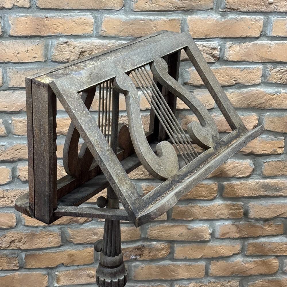 Antique 1890s Carved Wooden Lyre Music Stand View IV