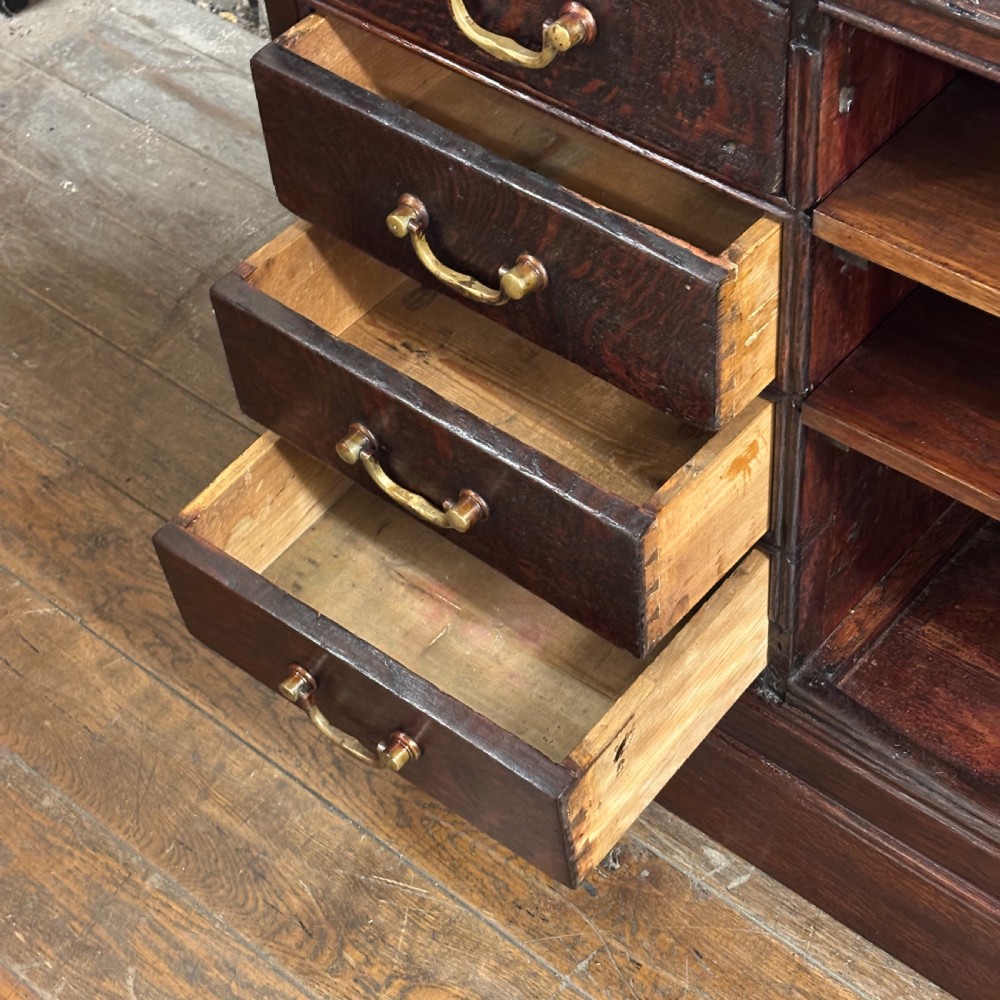 1910s Antique Oak Shop Counter with Drawers
 View IV