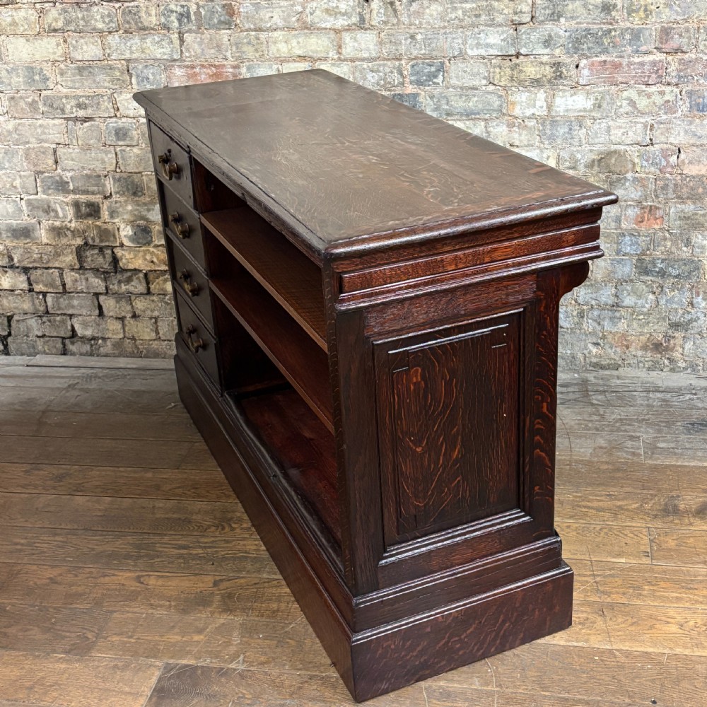 1910s Antique Oak Shop Counter with Drawers
 View V