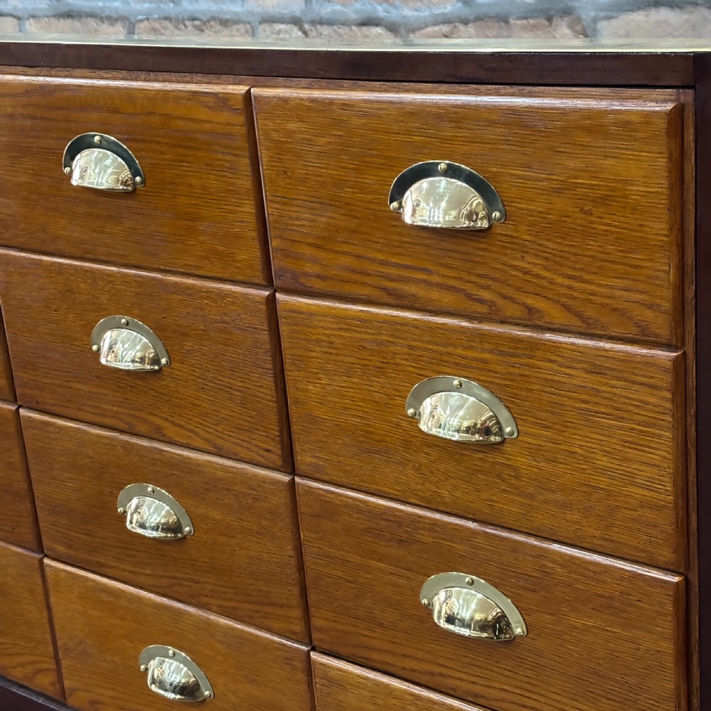1920s Brass and Mahogany Counter with Oak Interior View V