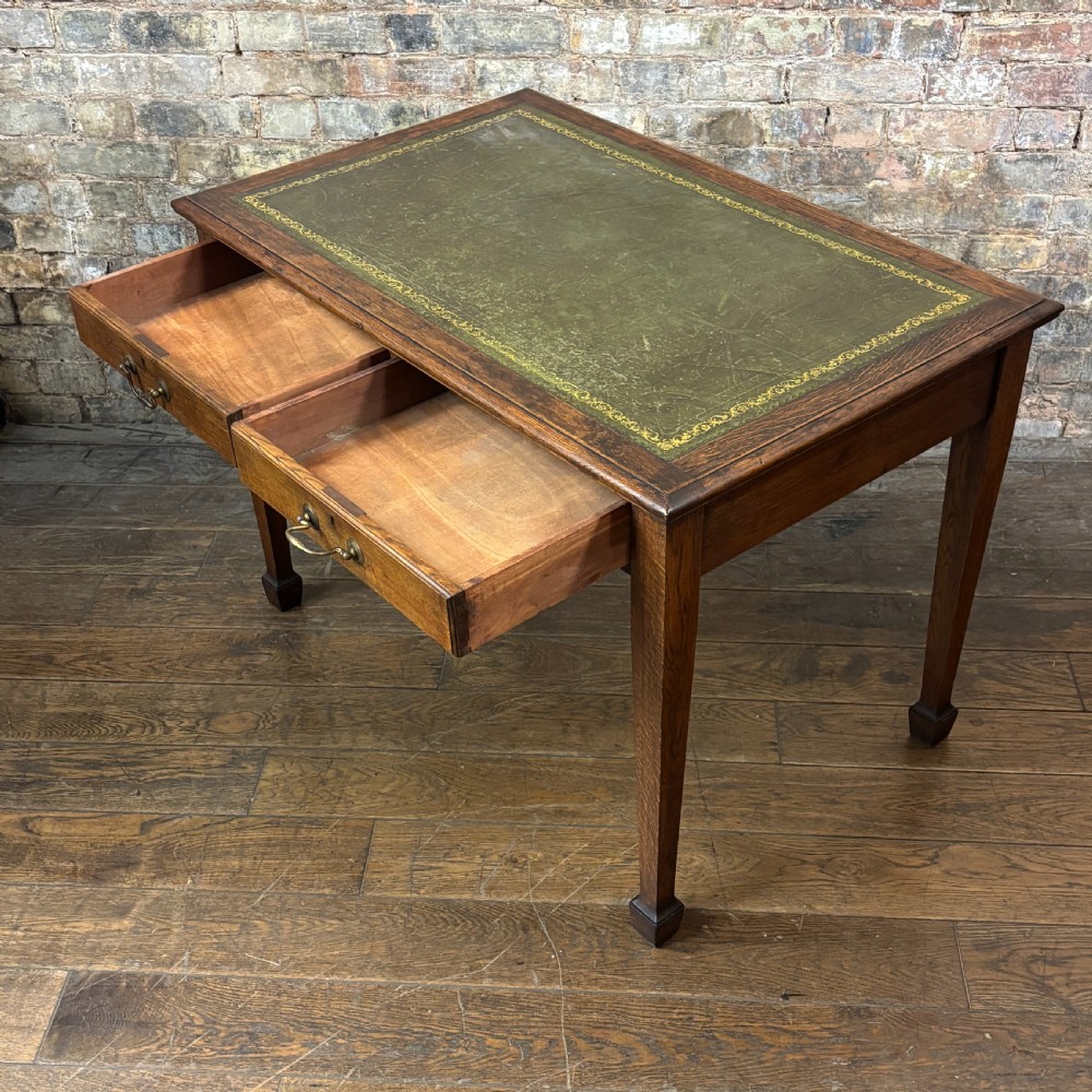 Antique Oak Writing Desk with Leather Top
 View II