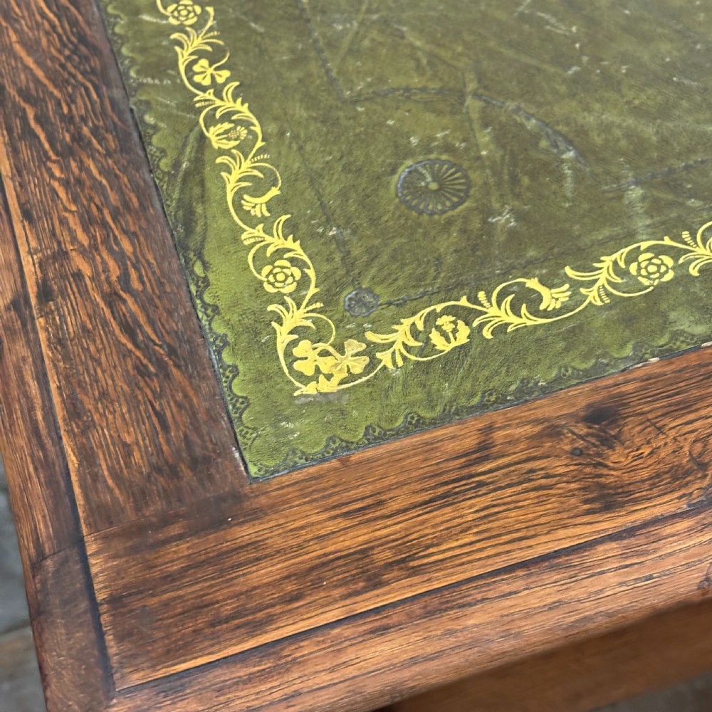 Antique Oak Writing Desk with Leather Top
 View V