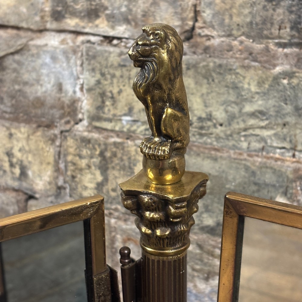 1910s Brass Triple Vanity Mirror with Lion Finials View III