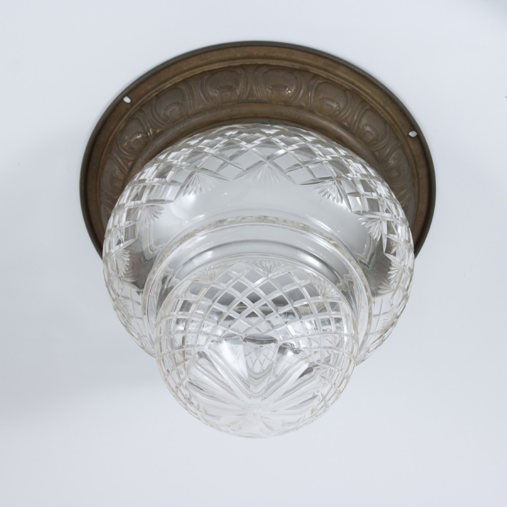 Early 20th-Century Cut-Glass & Brass Ceiling Light