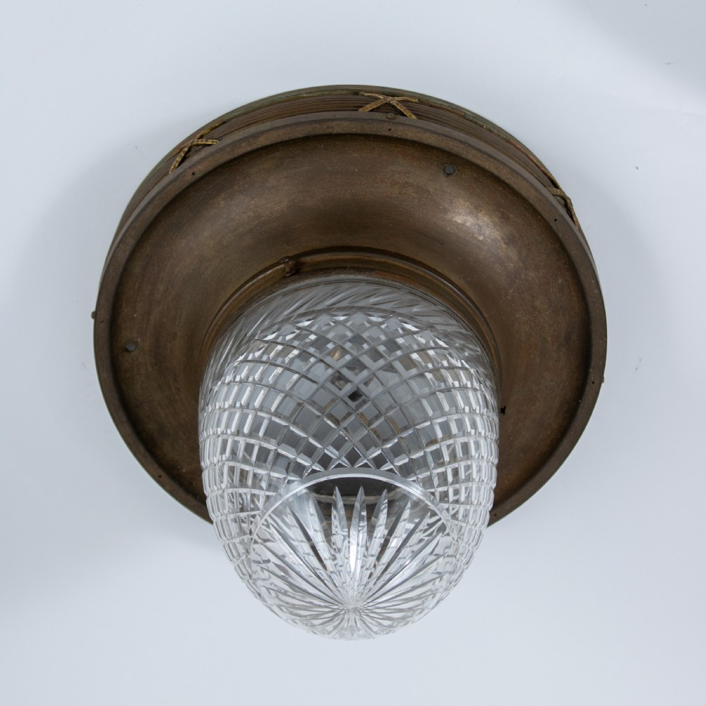 1910s Brass & Cut Crystal Ceiling Light

