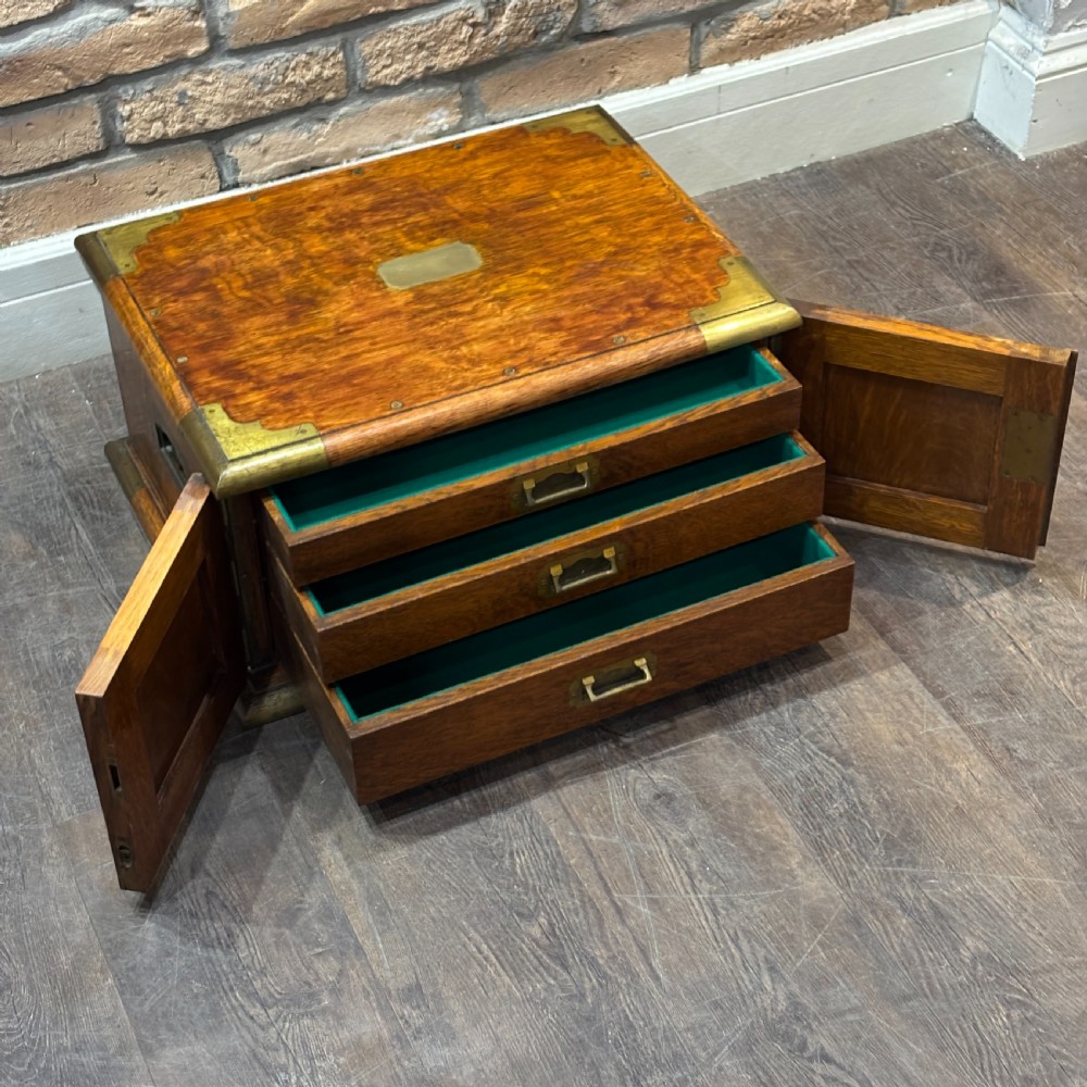 Antique Brass Bound Oak Jeweller’s / Watchmaker’s Cabinet
