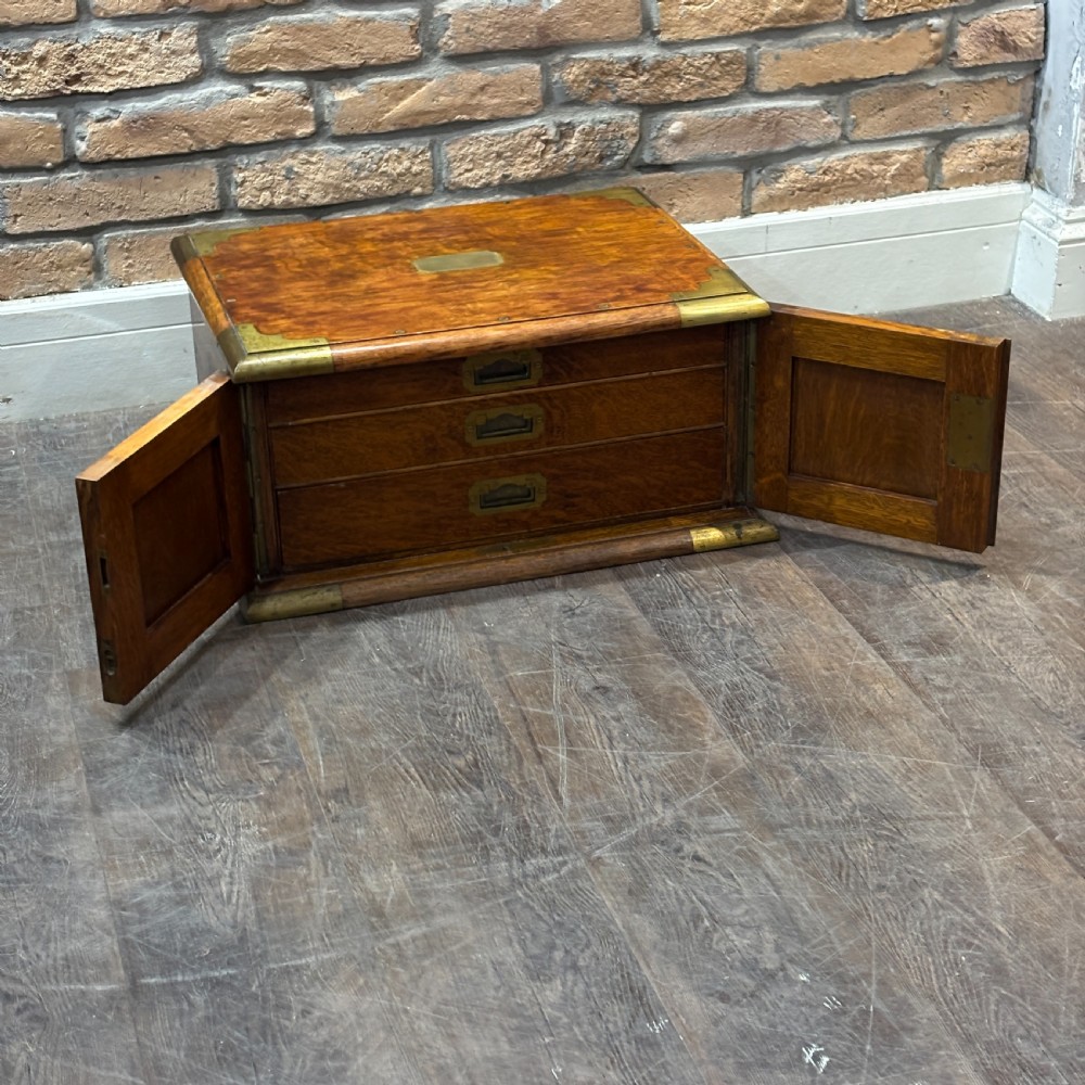 Antique Brass Bound Oak Jeweller’s / Watchmaker’s Cabinet View II