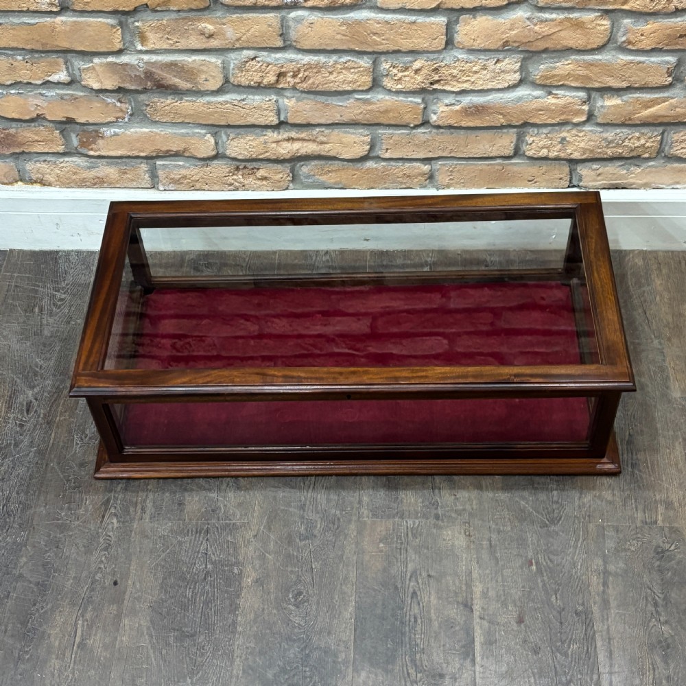 1920s Countertop Display Cabinet with Red Velvet Interior
