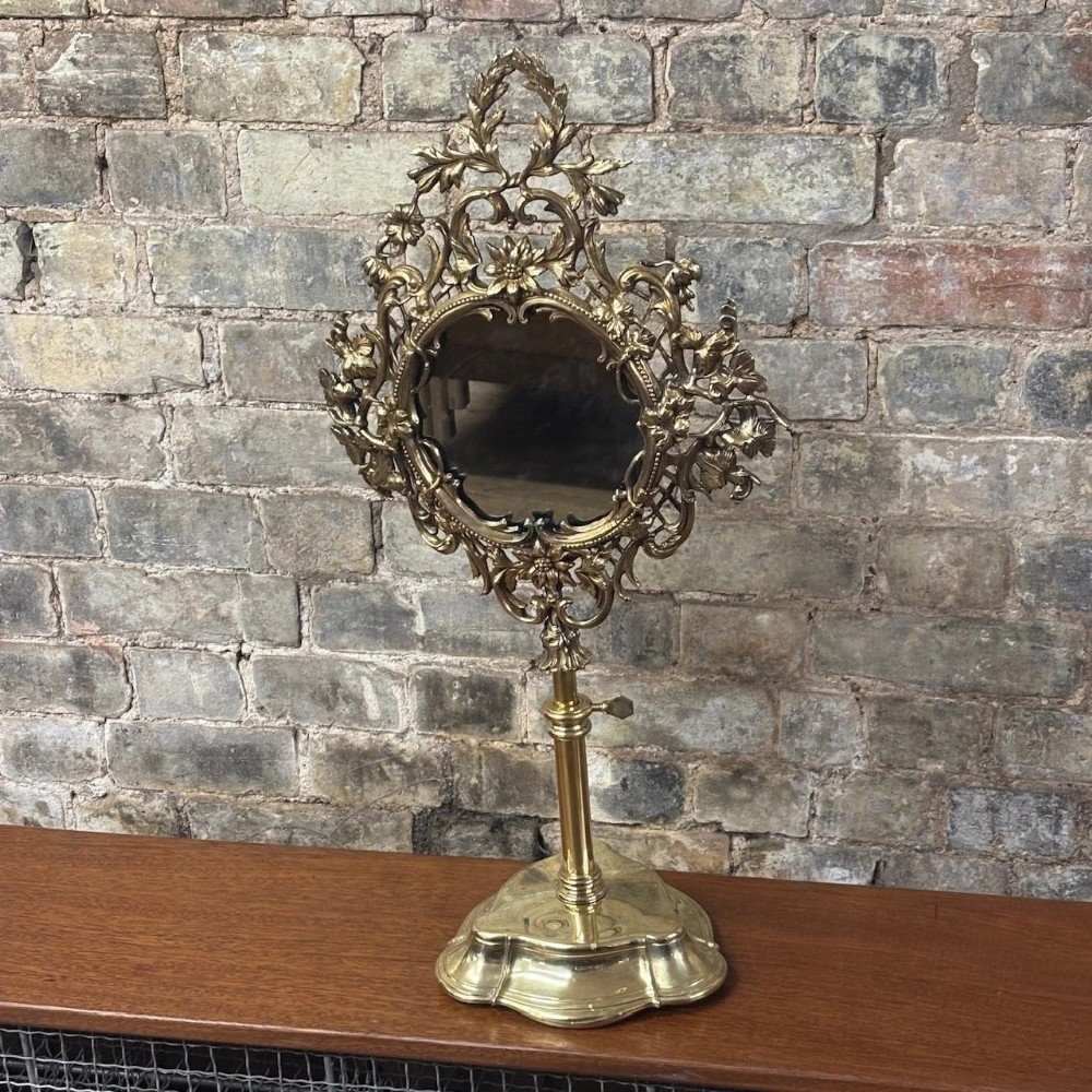 Solid Brass Louis XV Revival Table Mirror
