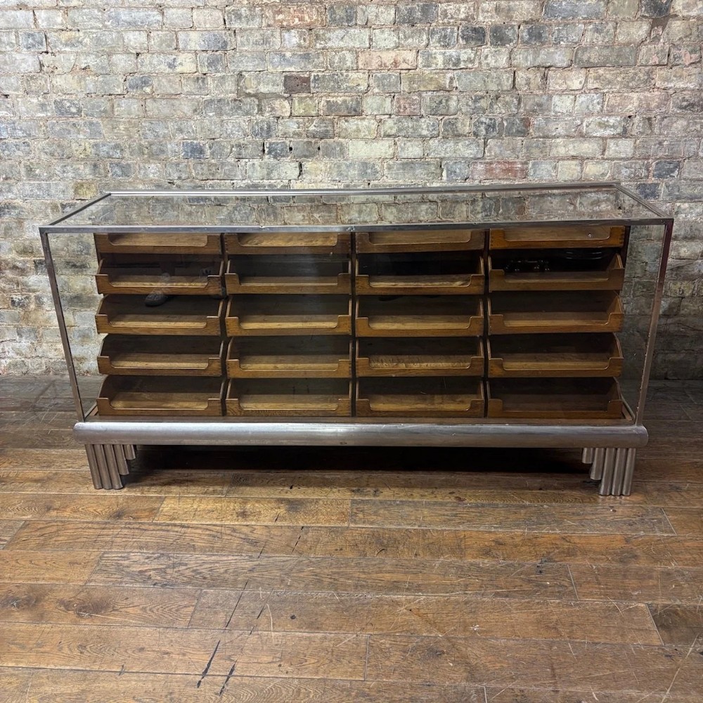 1930s Oak & Chrome Haberdashery Counter by Dudley & Co
