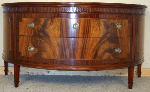 large waring gillow halfround flamed mahogany commode - CATEGORY: ANTIQUE SIDEBOARDS - DATED 1900