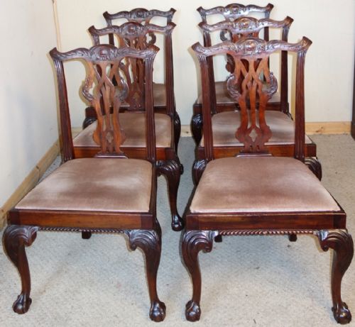 set of six carved mahogany chippendale style dining chairs - CATEGORY: ANTIQUE CHAIRS - DATED 1910