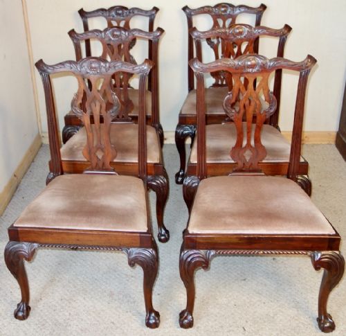 SET OF SIX CARVED MAHOGANY CHIPPENDALE STYLE DINING CHAIRS - ADDITIONAL PHOTO 1