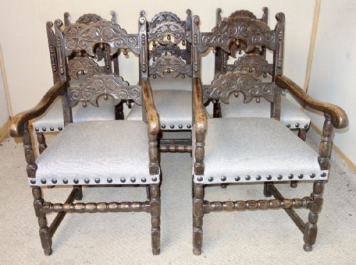 SET OF 8 CARVED OAK DERBYSHIRE CHAIRS - ADDITIONAL PHOTO 1