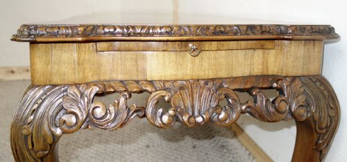 LONGJOHN CARVED WALNUT COFFEE TABLE WITH SLIDES - ADDITIONAL PHOTO 11