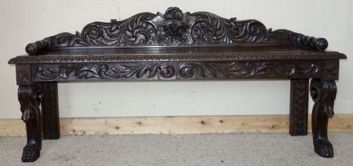 victorian carved dark oak bench - CATEGORY: ANTIQUE FURNITURE - DATED 1880