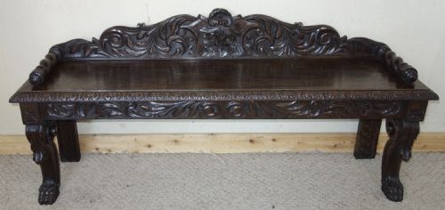 VICTORIAN CARVED DARK OAK BENCH - ADDITIONAL PHOTO 1