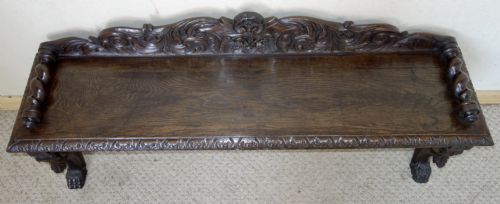 VICTORIAN CARVED DARK OAK BENCH - ADDITIONAL PHOTO 2