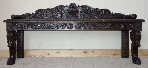 VICTORIAN CARVED DARK OAK BENCH - ADDITIONAL PHOTO 3