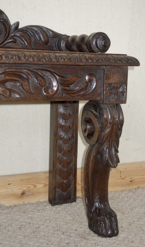 VICTORIAN CARVED DARK OAK BENCH - ADDITIONAL PHOTO 4