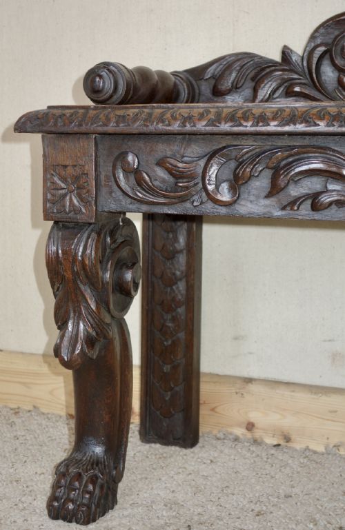 VICTORIAN CARVED DARK OAK BENCH - ADDITIONAL PHOTO 5