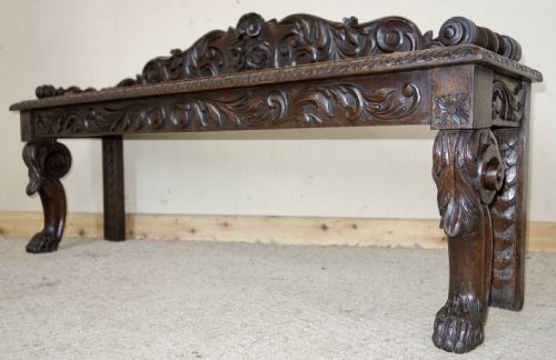 VICTORIAN CARVED DARK OAK BENCH - ADDITIONAL PHOTO 6
