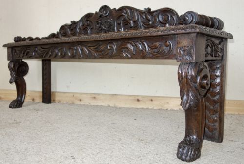 VICTORIAN CARVED DARK OAK BENCH - ADDITIONAL PHOTO 7
